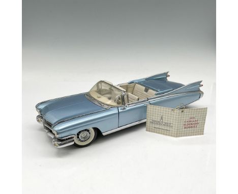 Metal convertible replica colored in baby blue with white interior. Moveable parts include doors, steering wheel, hood and tr