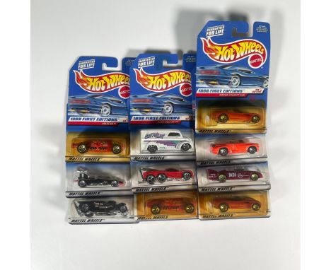 A set of 10 Hot Wheel toy cars that consist of the Dodge Sidewinder (3 of 45), 2 copies of the Dodge Concept Car (35 of 40), 