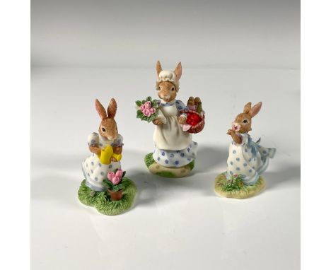 Each are hand painted in matte finish. Susan Bunnykins, Wildlife Spotting, DBR10/4721 with a basket of flowers and a butterfl