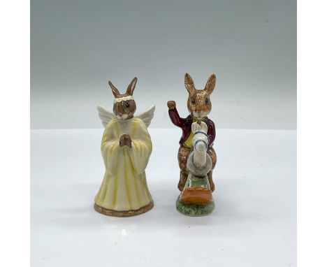 Hand decorated glossy porcelain duo. Includes: Angel Bunnykins, an angelic bunny in a yellow-white gown with delicate wings, 