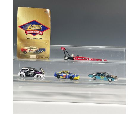 Race into excitement with our set of 5 premium toy cars! From the high-speed Action Budweiser dragster to the patriotic Johnn