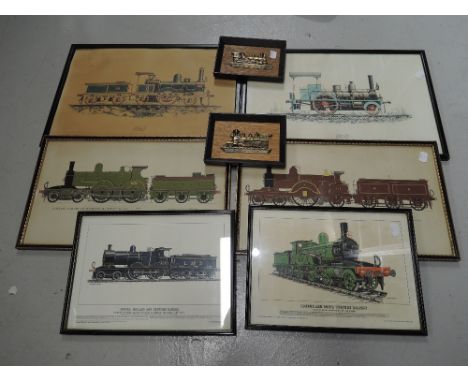 Two limited edition locomotive framed prints after BG Nickholds and Edmund Johns, four carriage locomotive prints and two bra