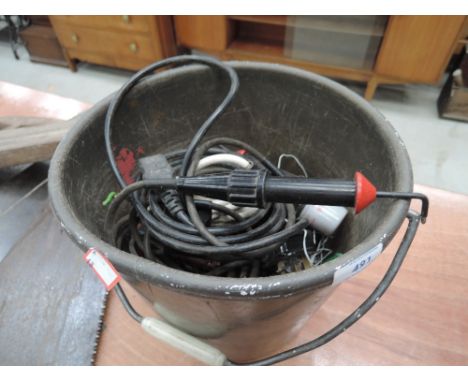 A bucket of various tools etc including soldering iron