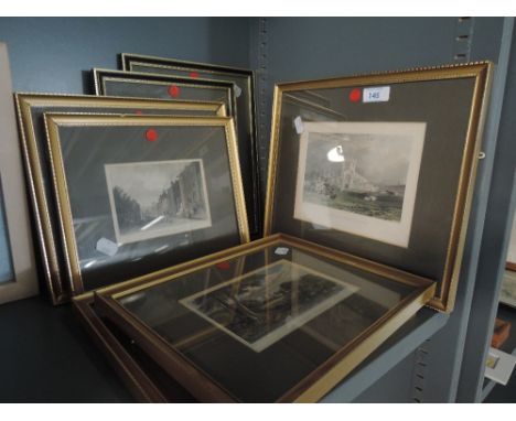 A selection of aquatinted prints 