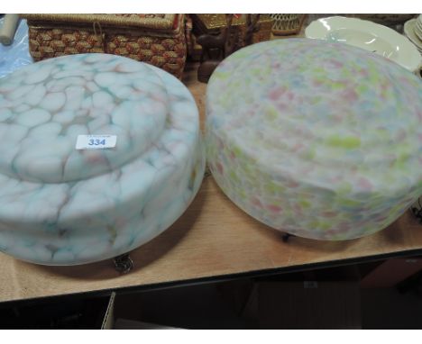 Two vintage glass ceiling light shades