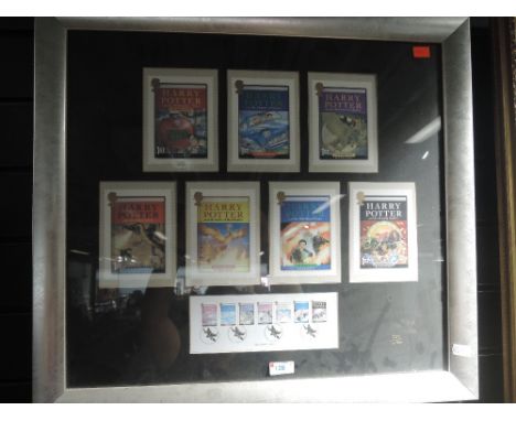 A framed montage of Harry Potter Postcards and First Day Covers, limited edition 523/4950