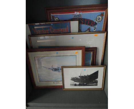 A selection of military and aviation related prints and decorations
