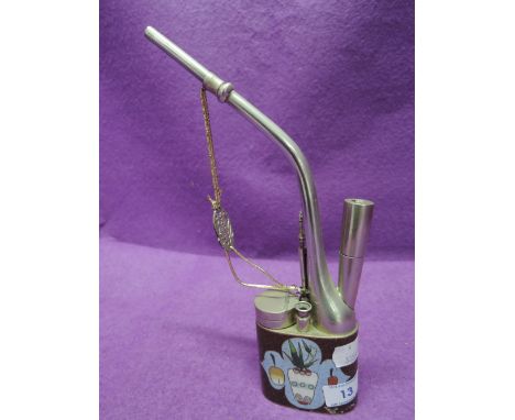 A Burmese Opium pipe with enamel body bearing makers marks