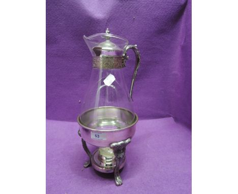 A silver plated spirit burner claret jug or chocolate pot