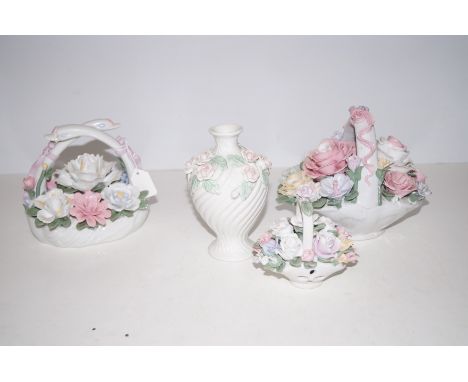 3x ceramic flower baskets and one vase