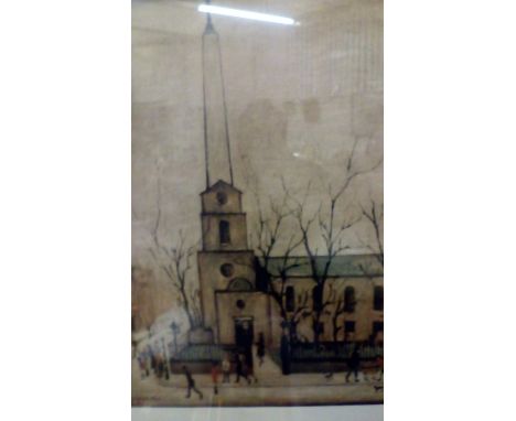 Large framed Lowry print 'St Luke's Church' 