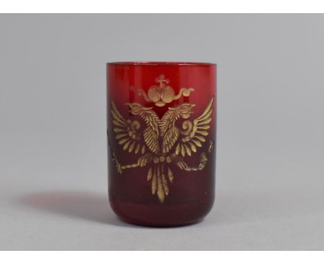 A Small Ruby Shot Glass, with Russian Motif, 4cm high 