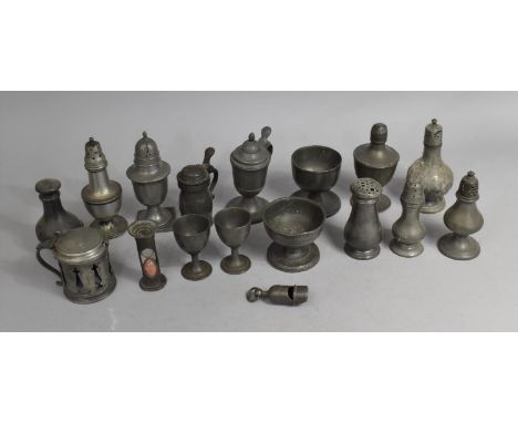 A Collection of Various 19th Century Pewter Items to comprise Pair of Egg Cups with Chased Monogramme and Bird in Flight, Egg