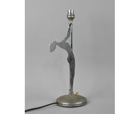 An Art Deco Table Lamp Decorated with Silhouette of Nude Maiden, 37cm high 