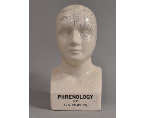 A Reproduction Ceramic Crackle Glaze Phrenology Bust, 28cm High 