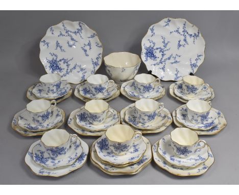 A Coalport Floral Swag Transfer Printed Tea Set of Moulded Wrythen Form, Late 19th Early 20th Century to Comprise 11 Cups, 11