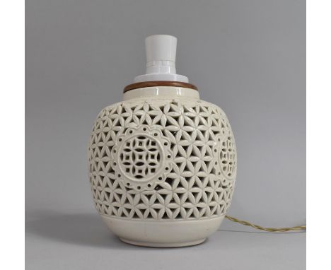 A Chinese Blanc De Chine Table Lamp, Base of Pierced Form, Vase 17cms High 