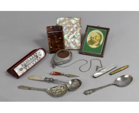 A Collection of Various Curios to comprise Card Case, Agate Handled Bookmark in the Form of a Trowel, Pen, Pocket Watch Case 