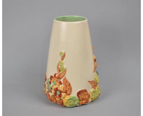 A Clarice Cliff Vase of Tapering Form Decorated in Relief with Flowers, 19cm high 