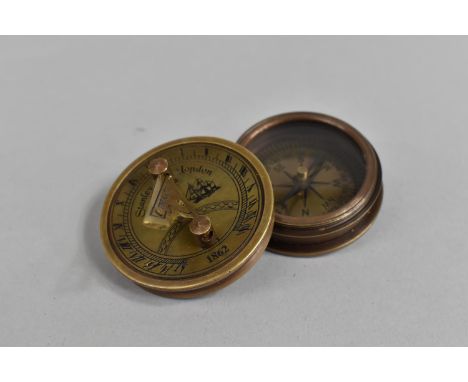 A Reproduction Combination Sundial and Compass, as Made by Stanley of London, 5cm Diameter 