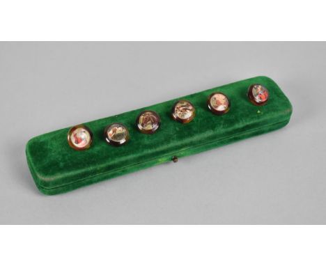 A Cased Set of Essex Style Printed Studs, Hunting Scenes 