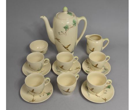 A Royal Doulton The Coppice Pattern Coffee Set to Comprise Coffee Pot, Six Cans, Six Saucers, Milk Jug and Sugar Bowl. 