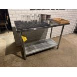 Stainless Steel Table (2' W x 4' L x 34" T) and Contents (All Photoed): Pint Glasses, Small