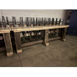 Wood Table with Railroad Rail Foot Rest, 23.5" W x 11' L x 41.5" T ***Rigging & Loading fee $150.