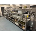 Stainless Steel Counter (4" D x 67" T x 19' L) w/ (2) Sinks, Heat Lamp Strip and Contents (All