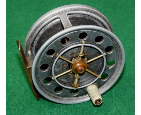 REEL: Rare Allcock Model Perfect 3" alloy Aerial reel, 6 spoke with tension regulator, correct single crazed white handle, dr