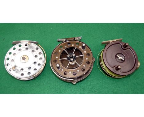 REELS: (3) Mordex Major Aerial style alloy Centrepin reel, 4.5" diameter, 6 spoke, Bickerdyke line guide, backplate on/off ch