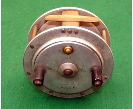 REEL: Scarce Kanto Brothers, India 5" alloy wide drum Mahseer reel, twin black handles on revolving face, heavy/light check b