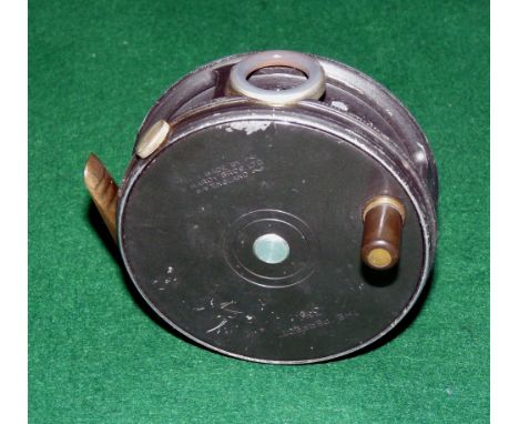 REEL: Hardy Perfect 3-3/8" alloy trout fly reel, Mk2 check, good smoke agate line guide, black handle, rim tension screw, cor