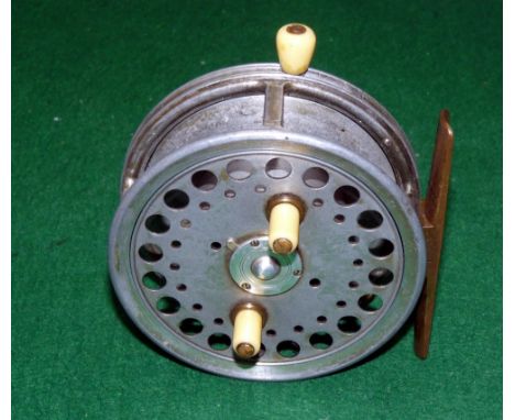 REEL: HARDY Silex No2 alloy drum casting reel ,4" dia. twin white handles and brake lever knob, 3 screw latch, rim tensioner,