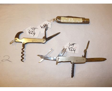 ANGLERS KNIVES: (3) Morton of Sheffield Angler's dry fly knife, multi blade incl. tweezers, scissors and other tools, a simil