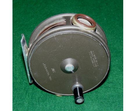 REEL: Hardy Perfect 3-3/8" alloy trout fly reel, Mk2 check and brown agate?, line guide, black handle, rim tension screw, cor