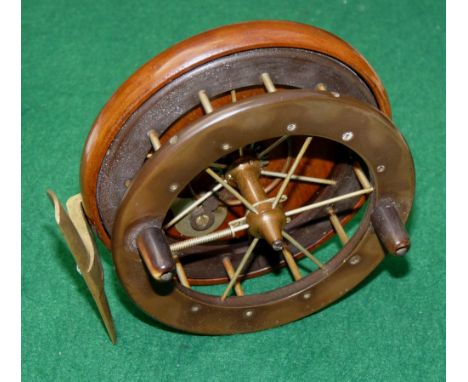 REEL: Rare early Coxon Aerial reel with ultra slim ebonite drum flange plates, 6 spoke no tension regulator, twin dark horn h