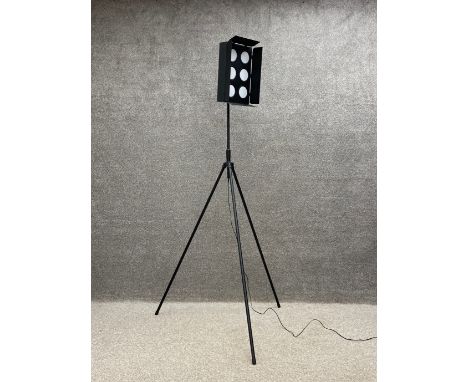A contemporary industrial style floor standing lamp on tripod supports. H.200cm (fully extended)