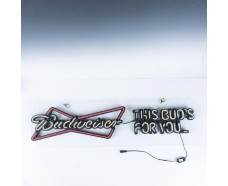 Celebrate the King of Beers with this authentic US made Bud sign manufactured by Neon Tech. The iconic Budweiser ribbon logo 