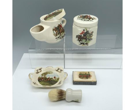 Magnificent assortment of ceramics depicting gentlemen in redcoats with their dogs running alongside them that includes: a st