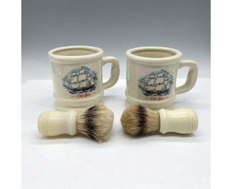 White ceramic mug designed with Grand Turk ship, the first sailing vessel to fly Stars &amp; Stripes. Old Spice raised mark. 