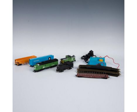 This set of 6 train cars includes the Rock car, Union Pacific train car, Milwaukee freight car, coal storage car, Burlington 