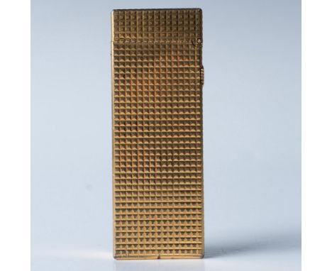 This Swiss-made textured gold metal lighter comes with its original box which measures 5"L x 4.5"W x 1.5"H. Issued: 20th c. D