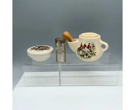 Set of beautifully decorated shave tools including: a Moffritz ceramic shave cup Made in England and Moffritz backstamp with 