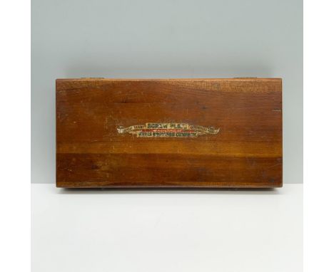 A wooden case with a black velvet interior that holds 14 expertly crafted tools designed for creating screw threads on blank 