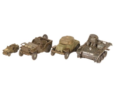 Tinplate Toys - a collection of x4 vintage tinplate and clockwork model tanks comprising x1 West German Gama Tank and x3 Tria