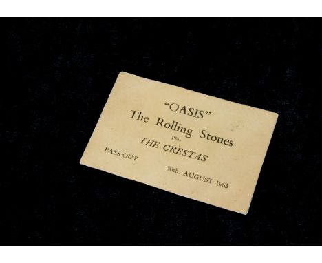 Rolling Stones Concert Ticket, a Ticket for the Oasis, Manchester Monday 30th August 1963 with supp0rt by The Crestas - measu