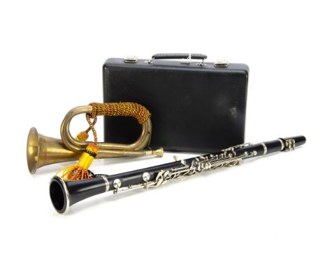 Clarinet / Bugle, an Earlham Clarinet stamped T25005 supervised by French technicians, good condition in quality case togethe