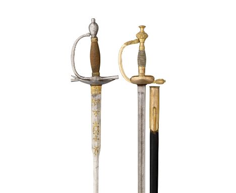 AN INFANTRY OFFICER'S SWORD, LATE 19TH CENTURY AND ANOTHER, EARLY 19TH CENTURY the first with etched regulation blade, gilt-b