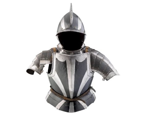 A COMPOSITE  SOUTH GERMAN LIGHT FIELD ARMOUR IN THE 'BLACK AND WHITE' FASHION, LATE 16TH CENTURY WITH EARLY 17TH CENTURY BURG